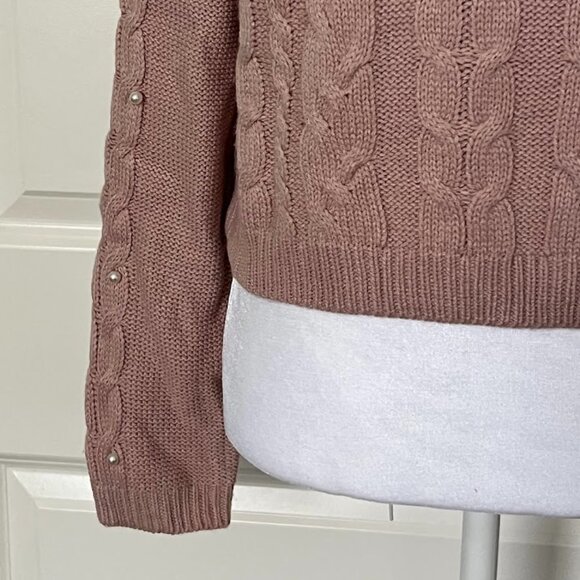 FRESHMAN Pink Cable Knit Pearl Beaded Long Sleeve Sweater Top Size Small - Picture 7 of 13